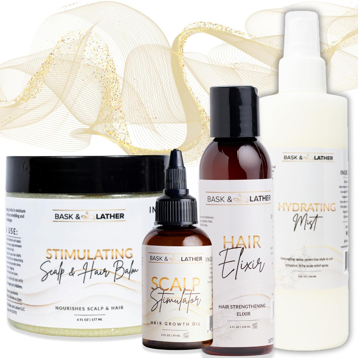 Complete Natural Haircare System for Growth & Hydration | Hair Elixir + Scalp Stimulator Oil + Balm + Hydrating Mist