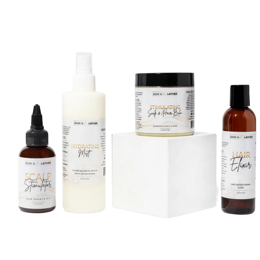 Complete Natural Haircare System for Growth & Hydration | Hair Elixir + Scalp Stimulator Oil + Balm + Hydrating Mist