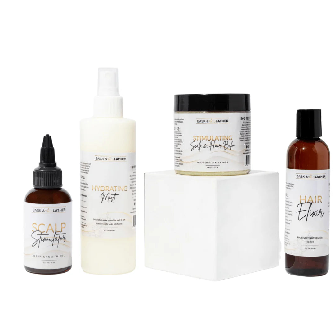 Complete Natural Haircare System for Growth & Hydration | Hair Elixir + Scalp Stimulator Oil + Balm + Hydrating Mist