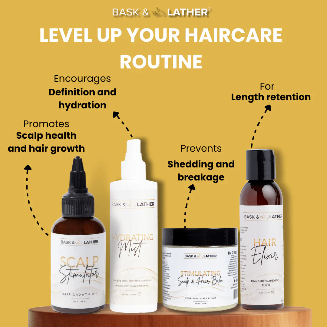 Complete Natural Haircare System for Growth & Hydration | Hair Elixir + Scalp Stimulator Oil + Balm + Hydrating Mist