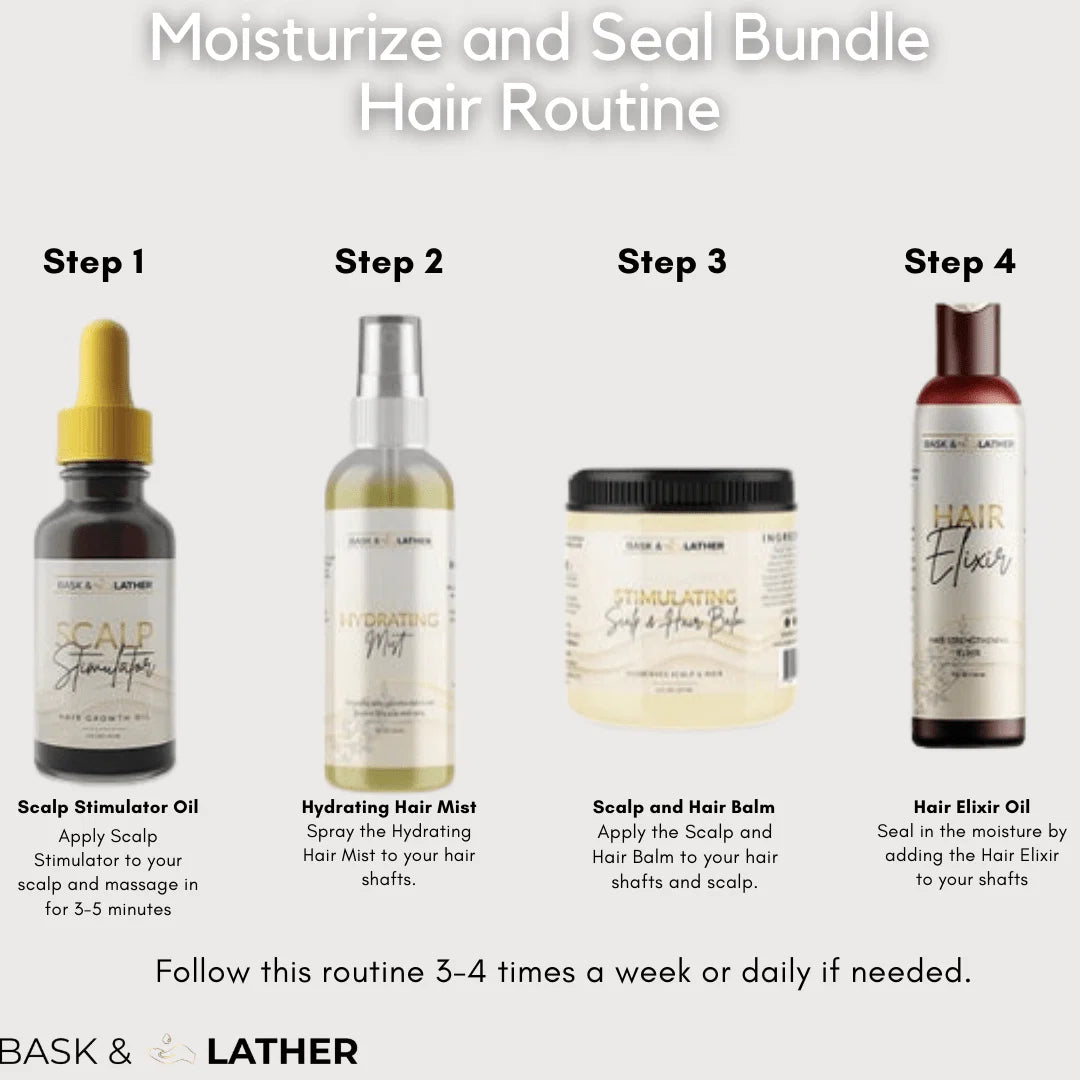 Complete Natural Haircare System for Growth & Hydration | Hair Elixir + Scalp Stimulator Oil + Balm + Hydrating Mist